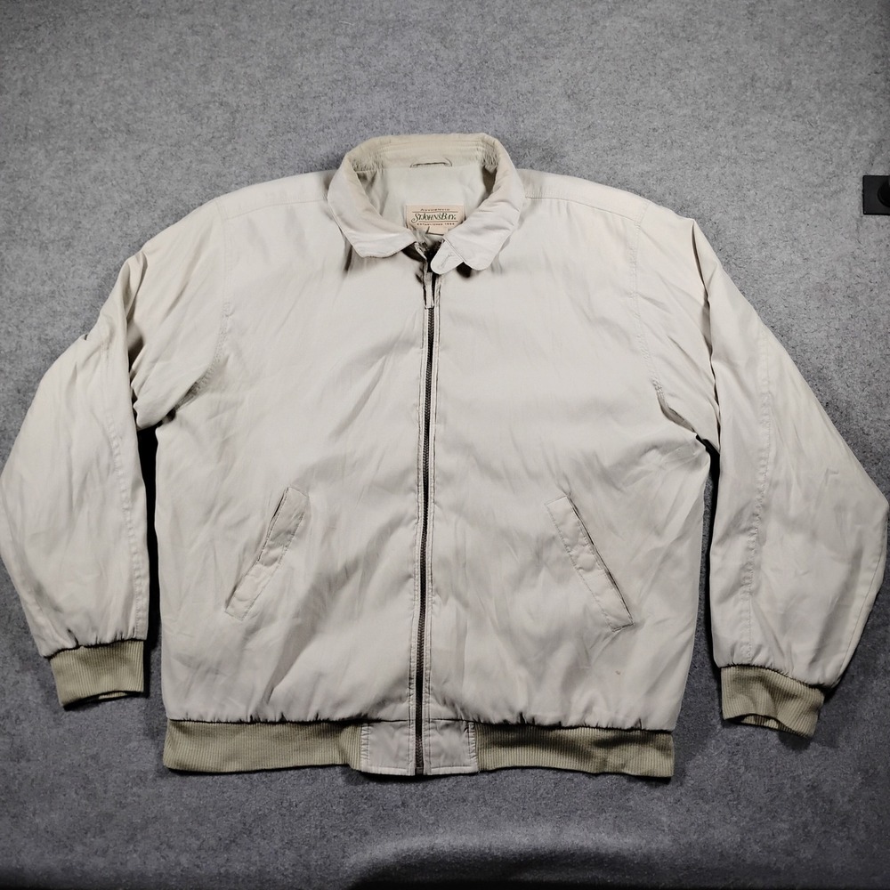 St Johns Bay Mens XLT Tan Harrington Bomber Jacket Full Zip Lightweight Vintage